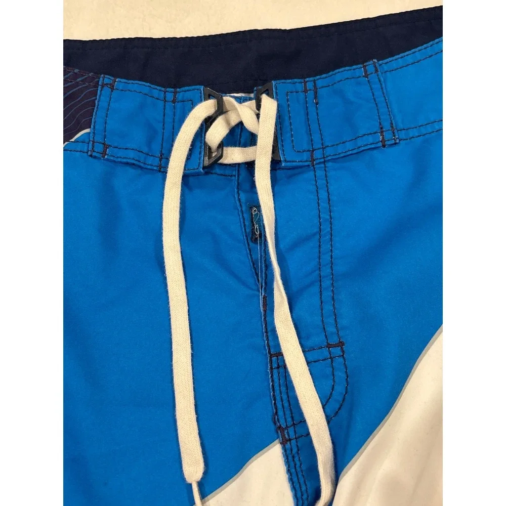 Billabong Mens Board Shorts Blue White Striped Colorblock Swim Trunks Size 36
